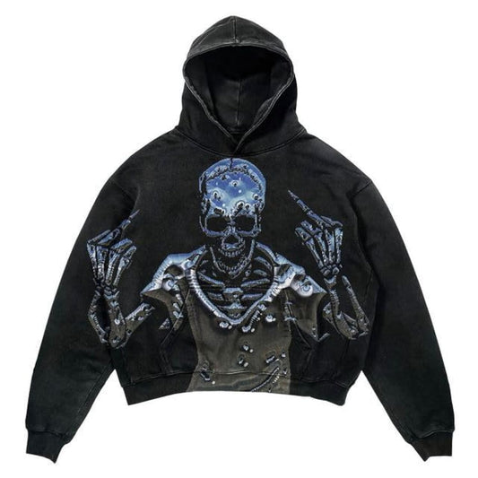 Obenie Halloween Y2K Hoodie Gothic Casual Alphabet Blast Print Pattern Skull Fashion Hoodie Men Harajuku Men Clothing (8LLarge)