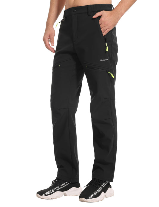 KUTOOK Winter Jogging Pants Men Wind Breaker Thermal Pants Hiking Fleece Lined Cold Weather Pantalones Térmicos para Hombre Warm Snow Sweatpants Outdoor Clothing Fishing Golf Black L